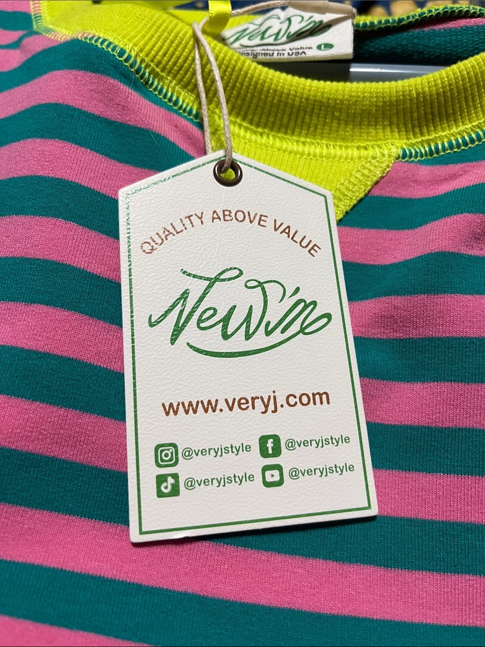Striped Boxy Sweatshirt in Pink & Teal with Lime Trim